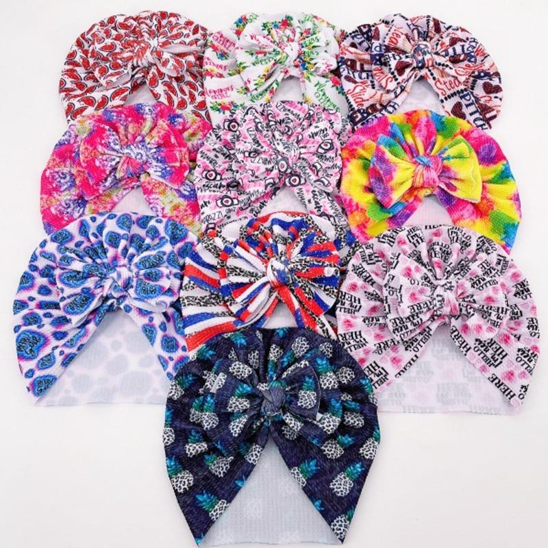 

Новая детская шапка с узлом, милая креативная шапка с принтом и вязаным бантом, детская шапка-пуловер