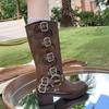 Fashion Fashion Metal Buckle Motorcycle Boots for Women Black PU Leather Chunky Heel Long Botas Mujer 2025 Autumn Winter Knee High Boots