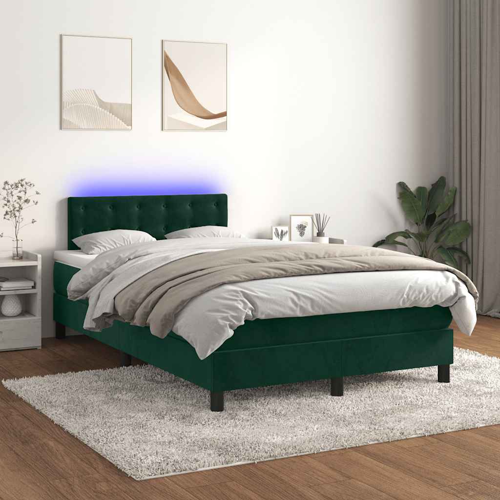 Box Spring Bed with Mattress & LED Dark Green 120 X 200 Cm Velvet