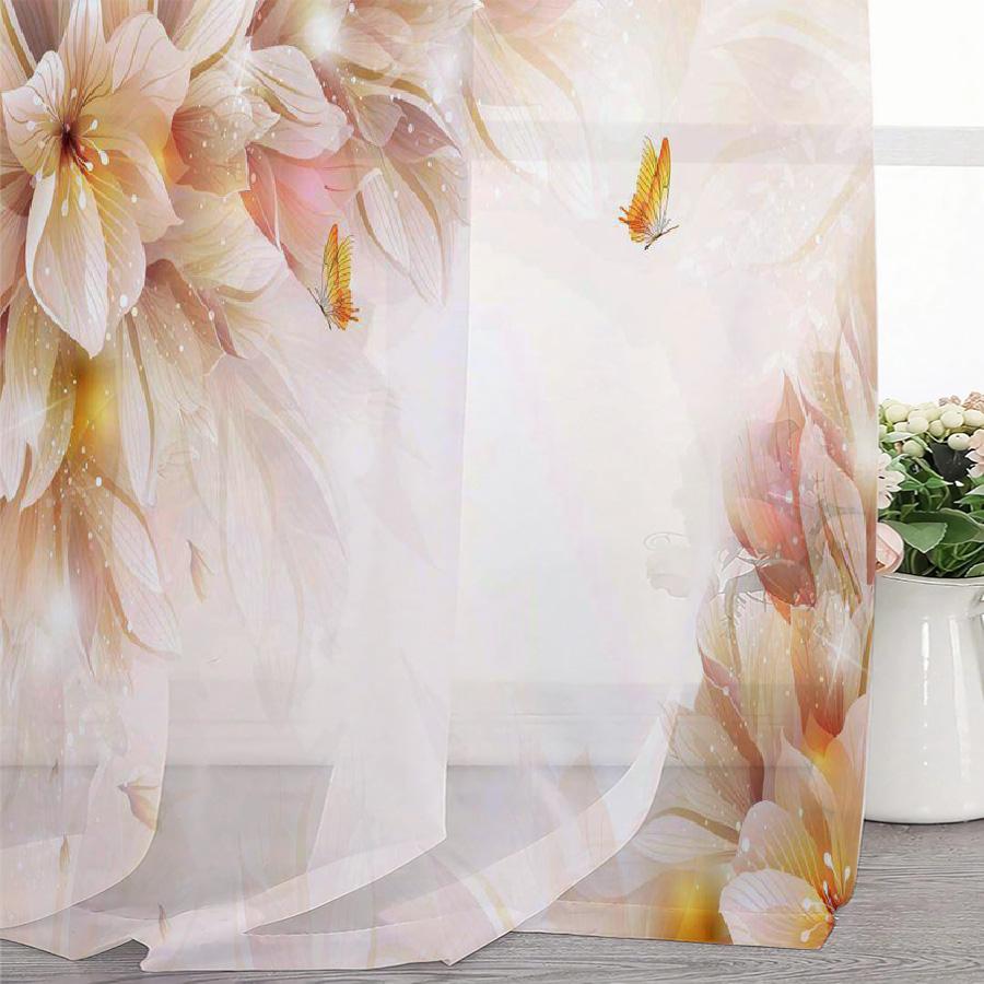 2 ks závěsů s pomerančovými květy: vhodné do obývacího pokoje/pro denní použití, svěží a elegantní, průsvitné záclony z gázy tyčového typu