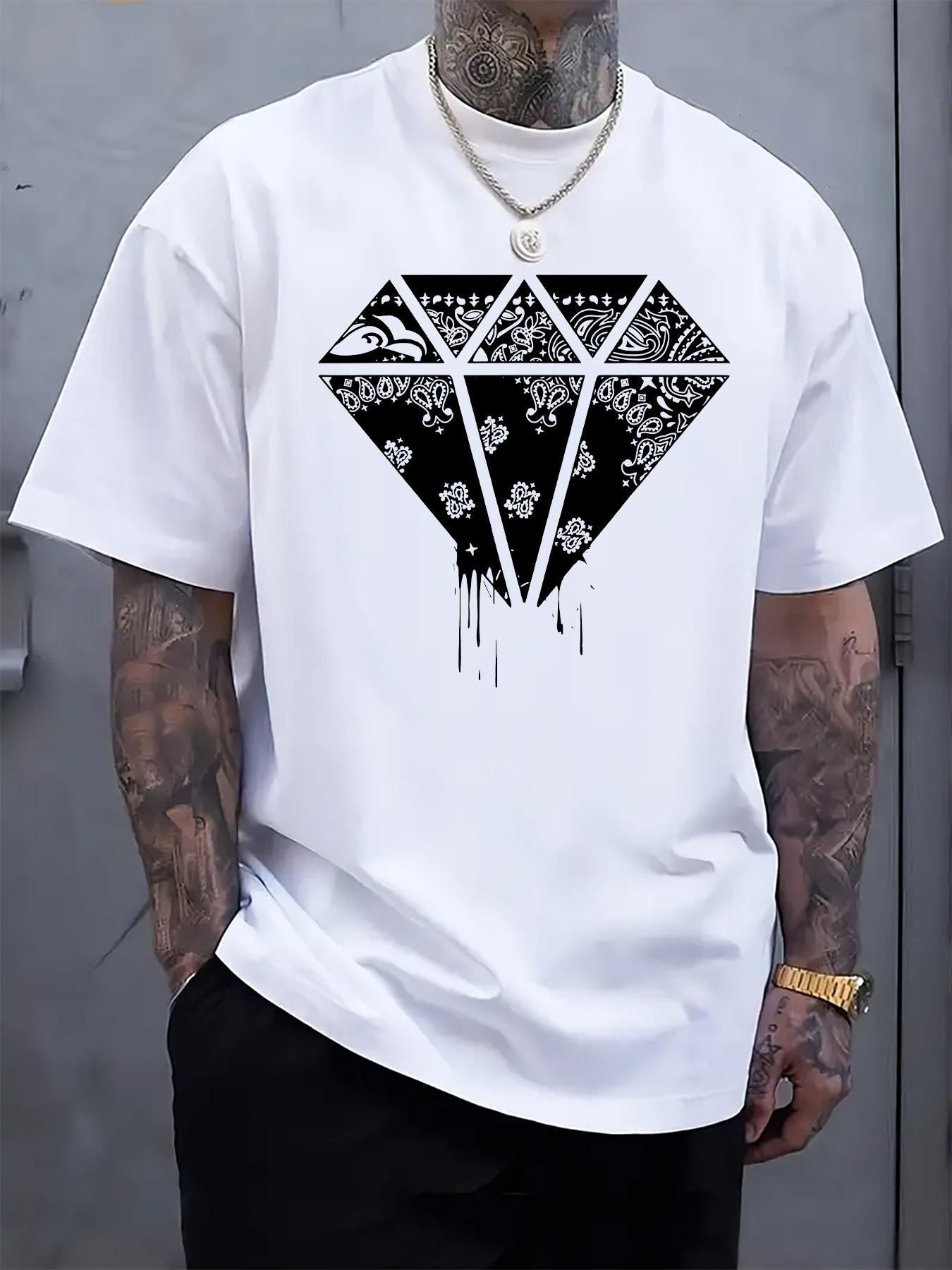 

Light Gray Paisley Diamond Print T-shirt - Stylish Casual Crew Neck Short Sleeve Tee for Spring & Summer Vacations XXL