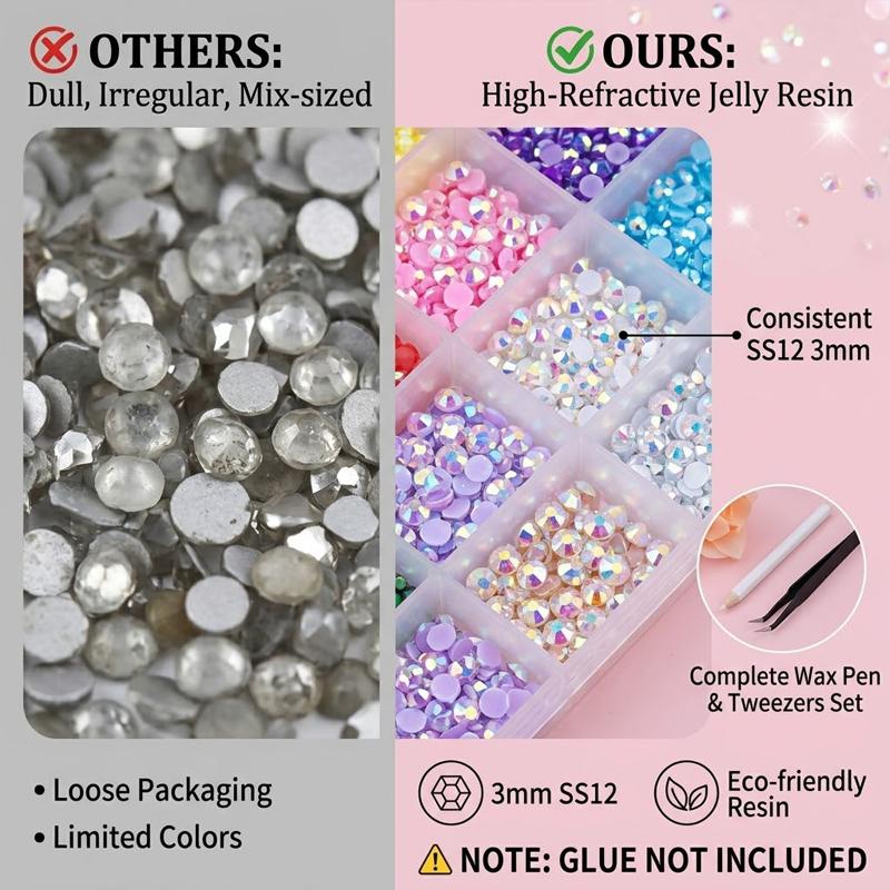 40Grids Round Resin Rhinestones Kit Color Glitter Gems DIY 3D Nail Art Decoration Accessories for Nail Design DIY Clothing