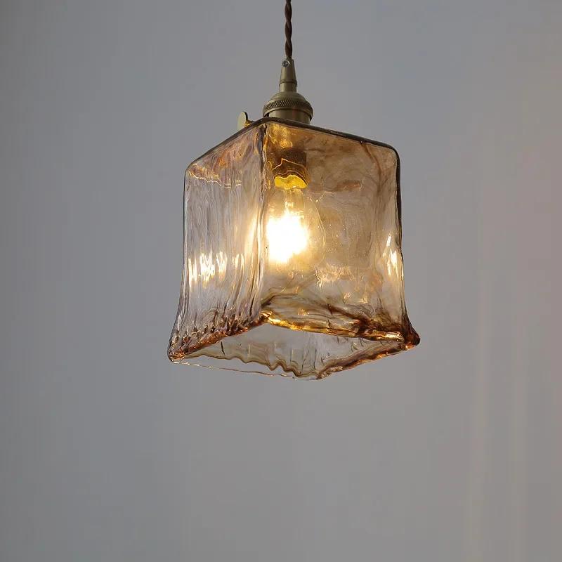 Retro Restaurant Chandelier Amber Glass LED Chandelier  Kitchen Bedside Home Decoration Indoor Lighting Ceiling Pendant Lamp