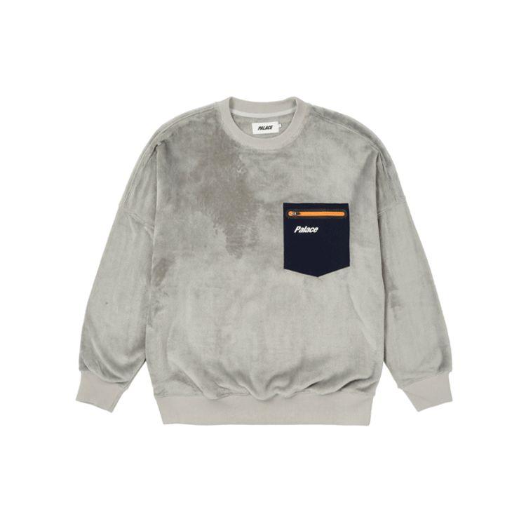 

Palace Fleece Pocket Drop Shoulder Crew Unisex Sweatshirt Mushroom Gray P21CS123 L