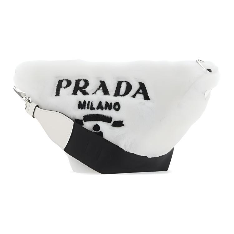 Prada Contrast Color Terry Logo Adjustable Detachable Shoulder Strap Wool Leather Crossbody Bag Women Crossbody Bag White 1BH190_VDI9_2EC9F_0_964