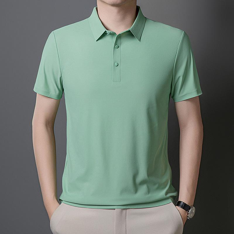 Men's Summer Ice Silk Seamless Lapel Polo - Solid Color Urban Business T-shirt for Dad or Office Wear