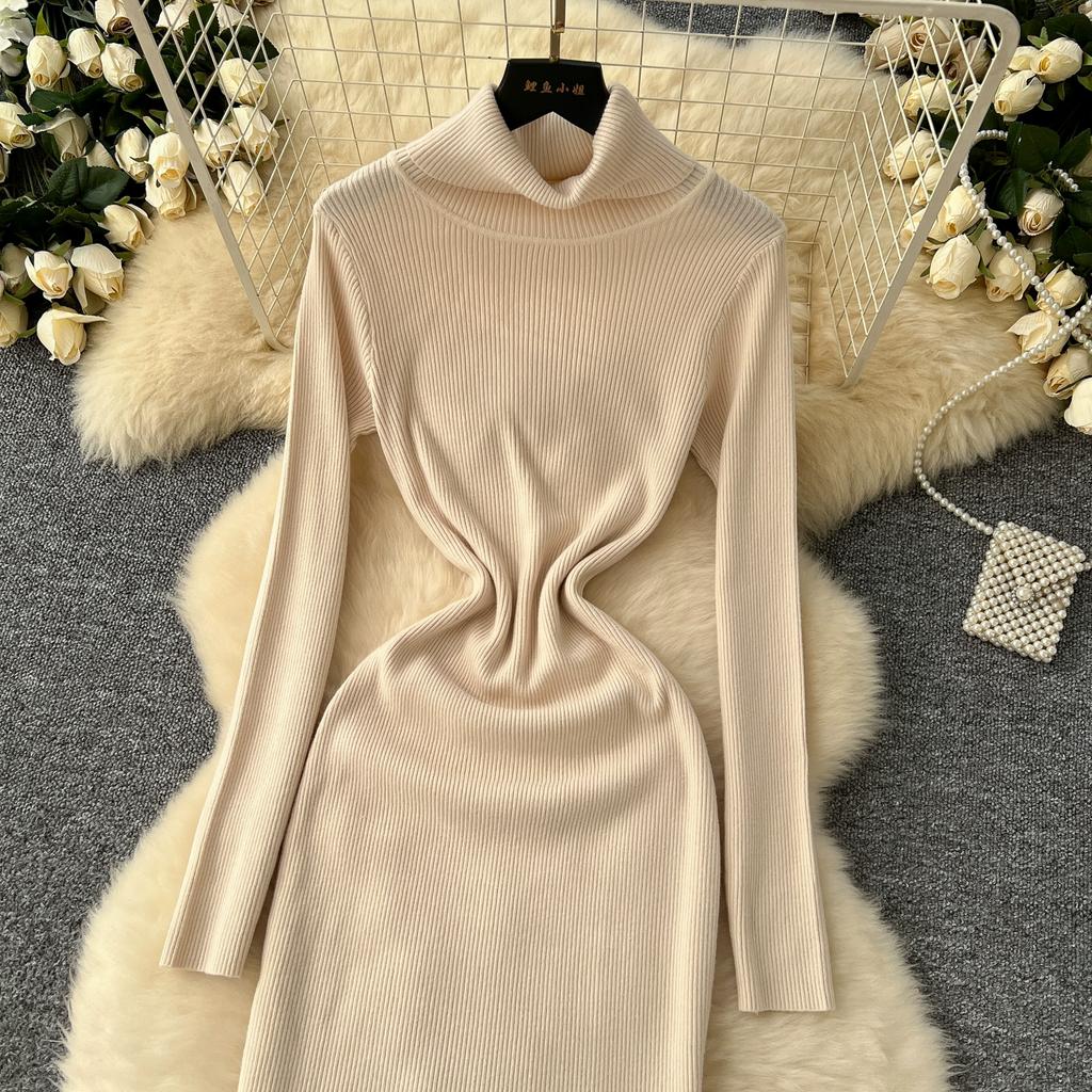 Jesień Zima Kobiety Elegancki Golf Długi Rękaw Dzianinowy Sweter Pulower Długie Sukienki Maxi Syrenka na Imprezę