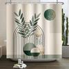 Mid Century Abstrakt Boho Duschvorhang Grünes Blatt Pflanze Modern Bogen Sonne Minimalistisch Nordisch Wasserdicht Badezimmer Badvorhang