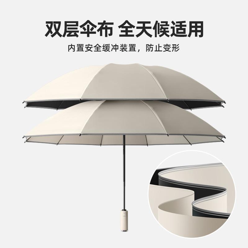 Nouveau parapluie inversé automatique à 10 baleines en vinyle double couche, manche à agencement de couleurs à double usage pour le temps et la pluie, trois plis