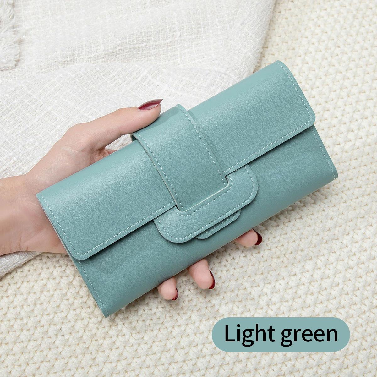 

Новый женский кошелек однотонный большой вместимости клатч многофункциональный простой модный длинный кошелек светло-зеленый