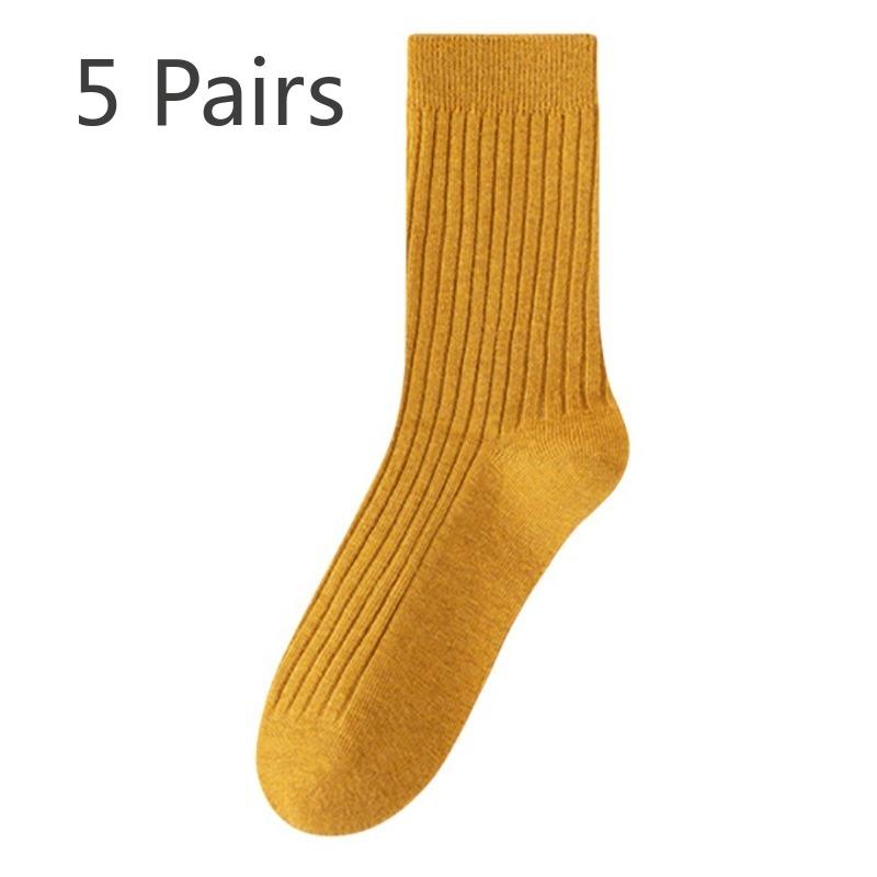 5 Pairs of Women's Spring and Autumn Style New Cylinder Pure Cotton Pile Socks