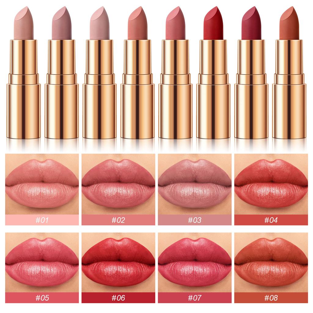 8 Farben Matter Lippenstift Langhaltend Wasserdicht Lippenstift Wischfest Klassisch Hochpigmentiert Samtiges Finish Lip Tint Make-up