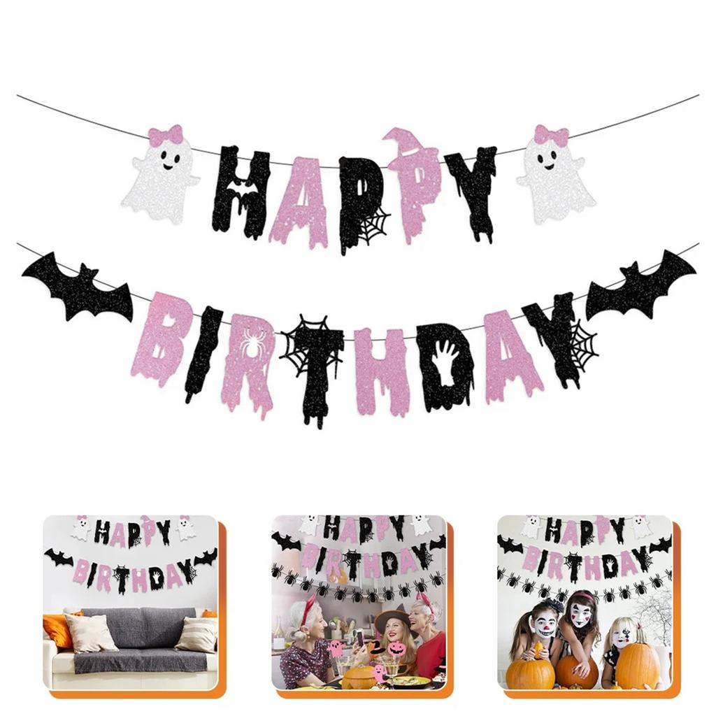 Halloween Birthday Banner Decorations Multi Color Paper Party Supplies For Decor 1 Set
