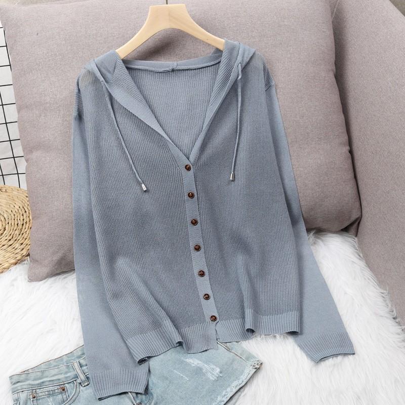 Summer Ice Silk Knitted Open Cardigan Women's Hooded Top Thin Hollow Short Sun Protection Outerwear Korean Style