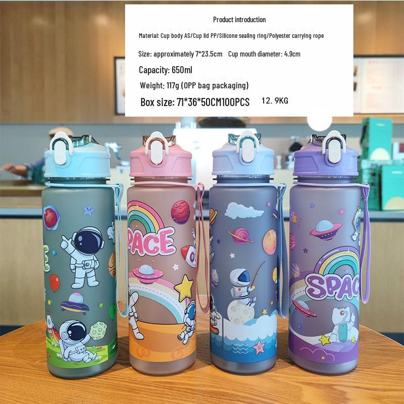 Cartoon Astronaut Plastic Cup with Lanyard and Straw - Portable Water Cup for Cold Drinks