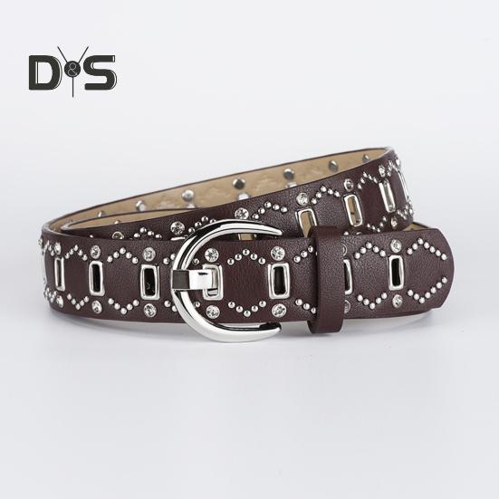 Dámský pásek Nýt Dekor Víceděrový design Nastavitelná délka Pásek z imitace kůže Pás z umělé kůže Punk Style