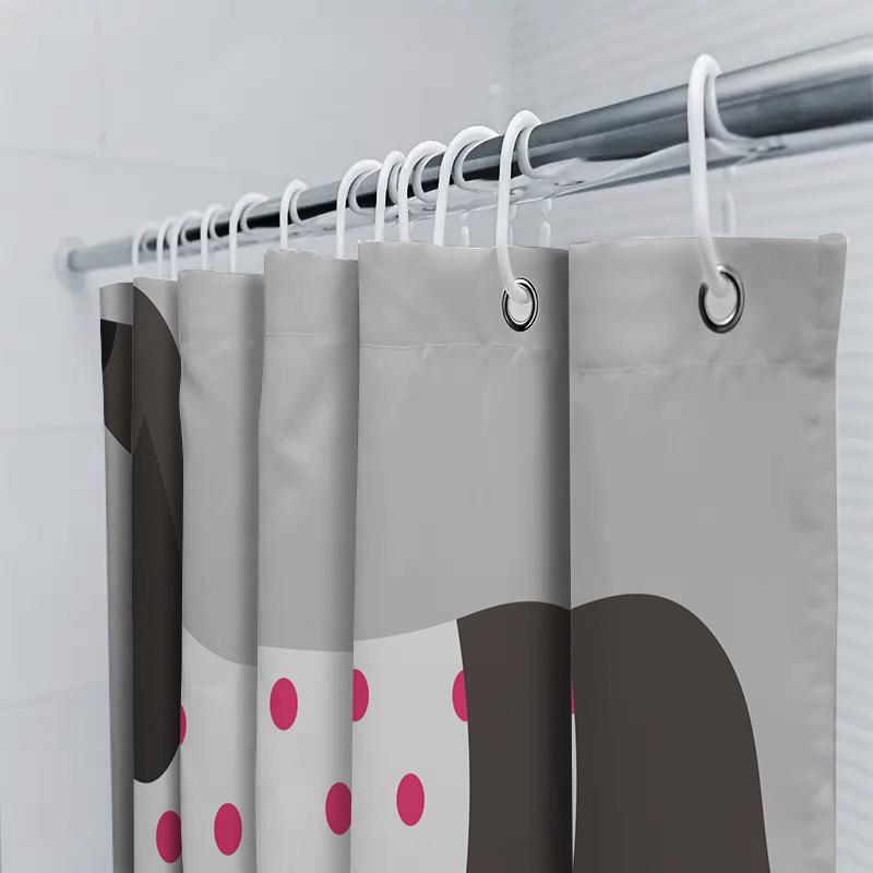 Animal-Themed Shower Curtain Waterproof Bathroom Decor Black White Dog Design With Pink Polka Dots On White Bath Mat Shower Curt