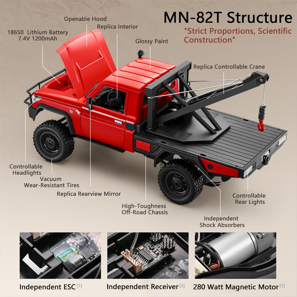 MN82T RC Crawler 1/12 2.4G 4WD Remote Control Off-road Pickup Simulation Crane Vehicle Electric Climbing Car Model Toys for Kids