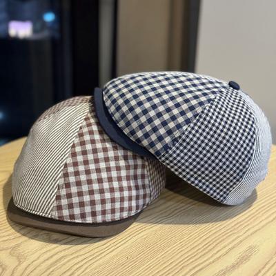 Korean Retro Plaid Beret Hat for Women Versatile Spring and Autumn Casual Painter Hat British Style Progressive Hat Men's Trendy Hat