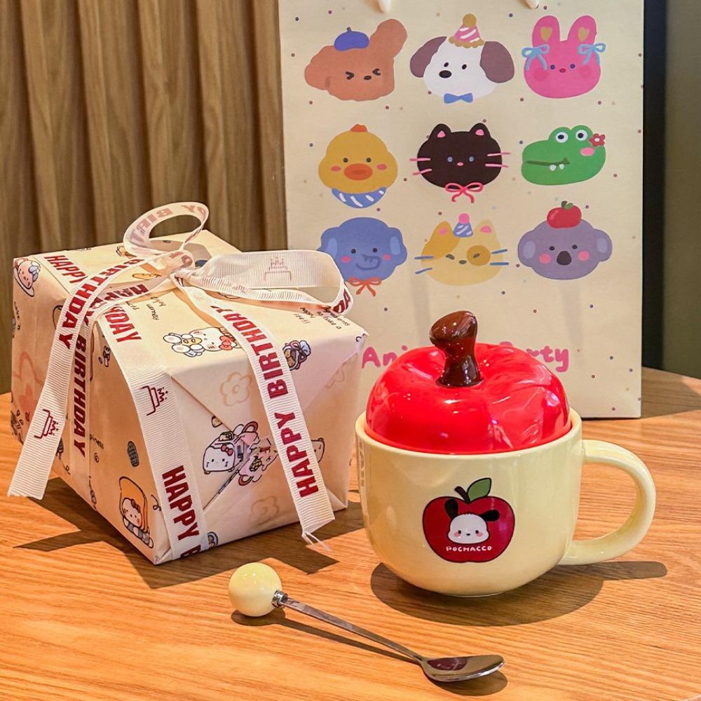 Cute Apple High-value Cup Ceramic Mug with Lid Spoon Couple Home Coffee Cup Girl Birthday Gift