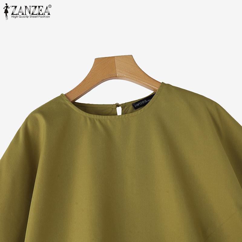 ZANZEA Női alkalmi, kerek nyakú, 3/4 ujjú bő, egyszínű póló