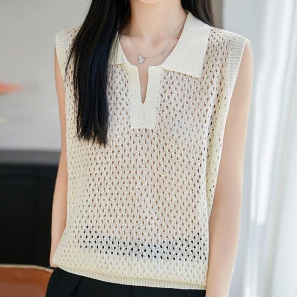 Navava Women Cool Daily Punching Collar Sleeveless Knit Top Nk3691