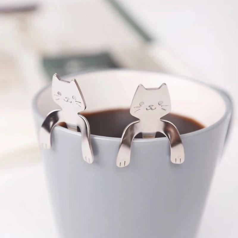Stainless Steel Hanging Cup Spoon Cat Spoon Coffee Spoon Cake Spoon Dessert Spoon Mug Spoon Hanging Spoon Handheld Gift Spoon