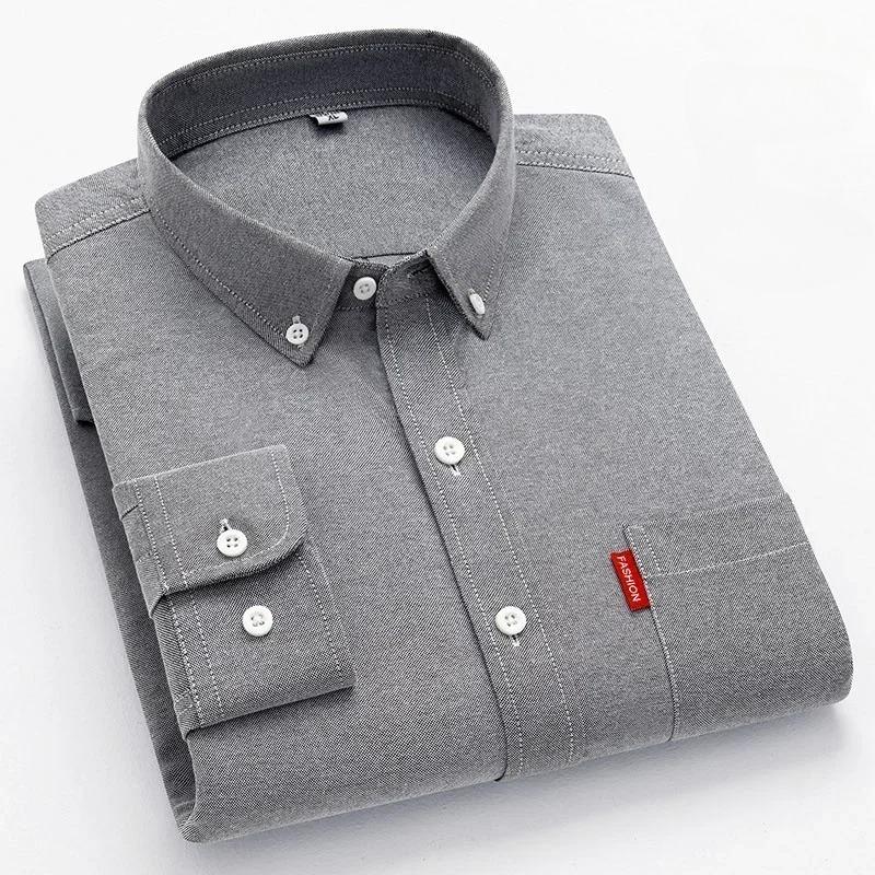 5XL 4XL Oxford 100% Pure Cotton Men's Solid Color Long Sleeve Shirt Casual Formal Large Size Blue White Shirt Men's Long Sleeve