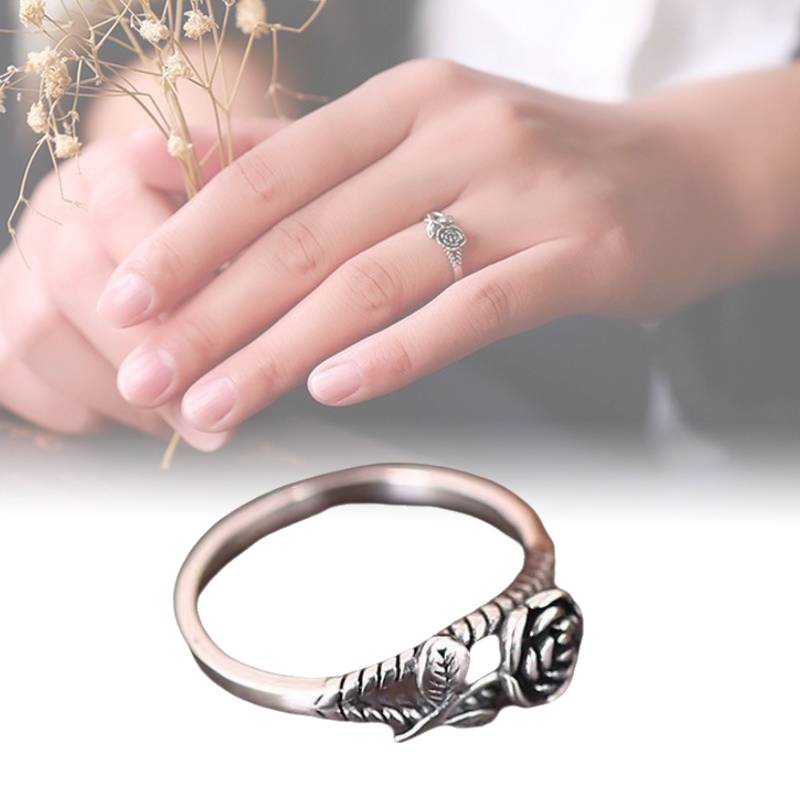 Rose Flower Rings For Women Silver Color Jewelry Alloy Material Vintage Retro