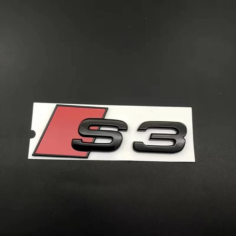 Car Front Hood Grille Replaced Emblem Rear Trunk Badge Modified Sticker ABS Bright Black For hot S3 2010-2020 4Ring Logo