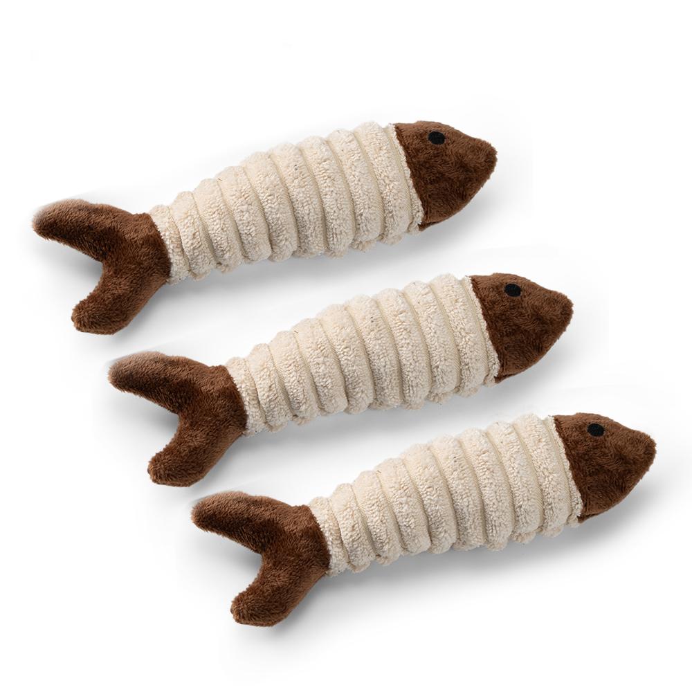 3pcs Simulation Fish Cat Toy Teasing Stick Teasing Interactive Plush Fish Pet Toy