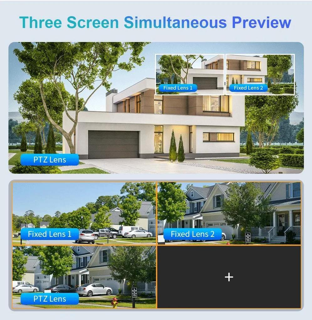 LS VISION Venkovní WIFI IP kamera 16MP 8K HD 10x optický zoom Automatické sledování PTZ Čtyři objektivy Tři obrazovky Vodotěsná bezpečnostní kamera CCTV