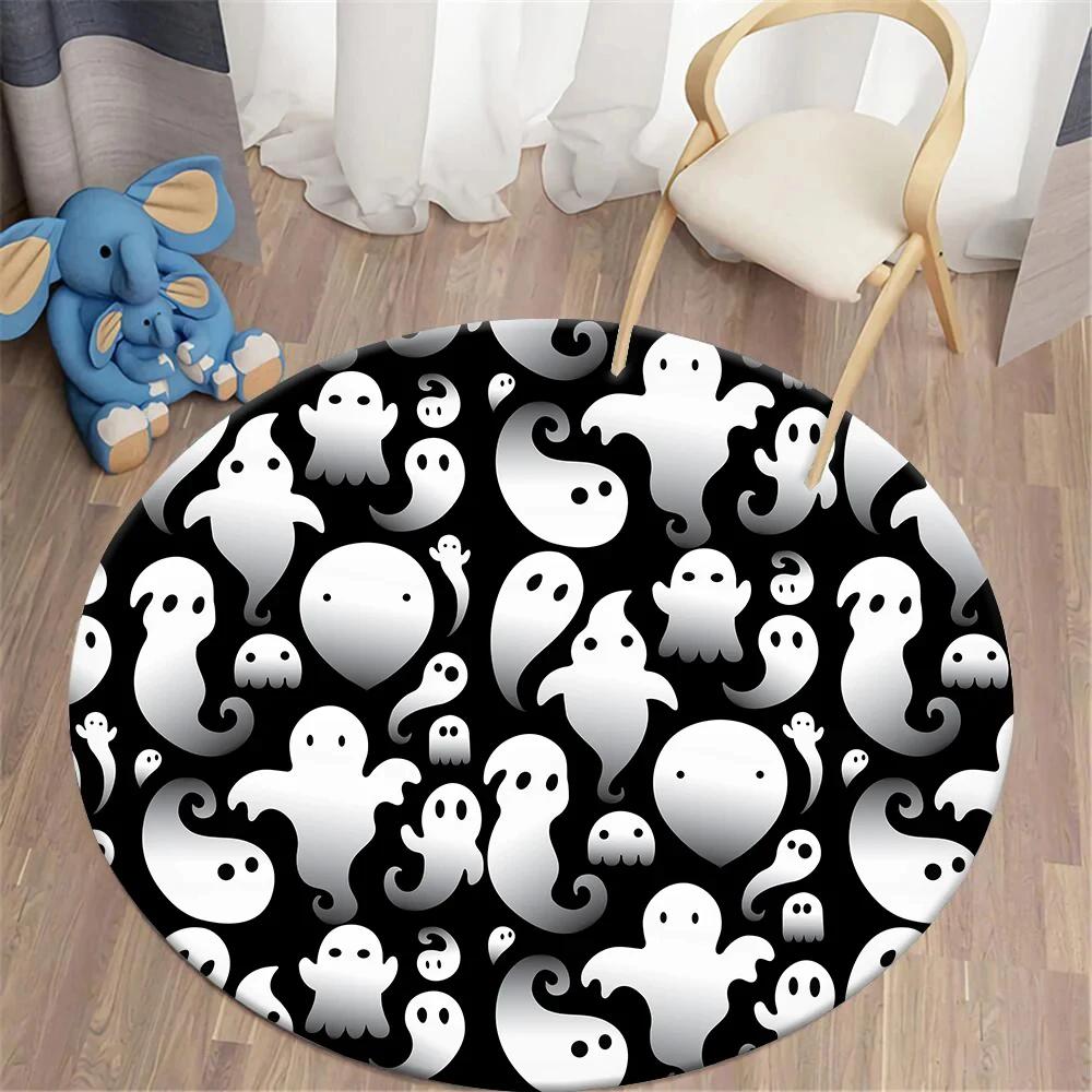 Halloween Cute Ghost Round Rug Cartoon Bat Candy Skull Circle Carpet Home Living Room Kid Bedroom Dorm Decor Floor Mat Chair Mat