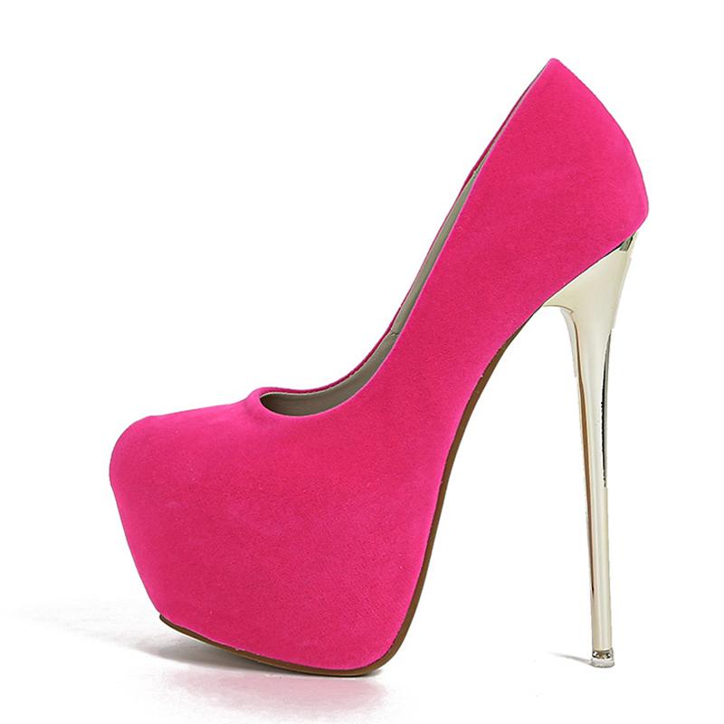 Liyke Frühling Herbst Sexy Metall Super High Heels Plateau Pumps Damen Pink Rot Runde Zehen Stiletto Hochzeit Bankett Schuhe Größe 45