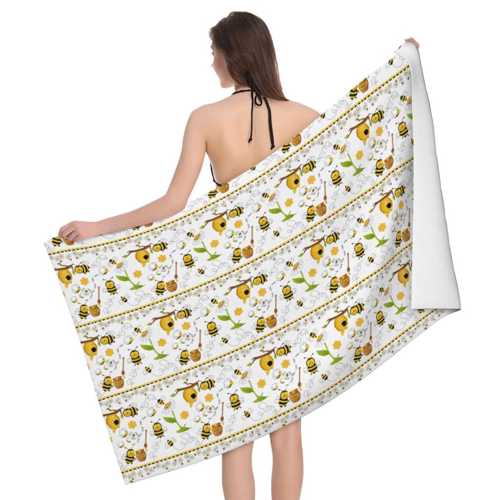 Sunflower Bees Print Beach Towel Quick Dry Absorbent Bath Towel Super Soft for Pool,Beach,Bath,Gym,Travel,Spa,Sport, Yoga Mat