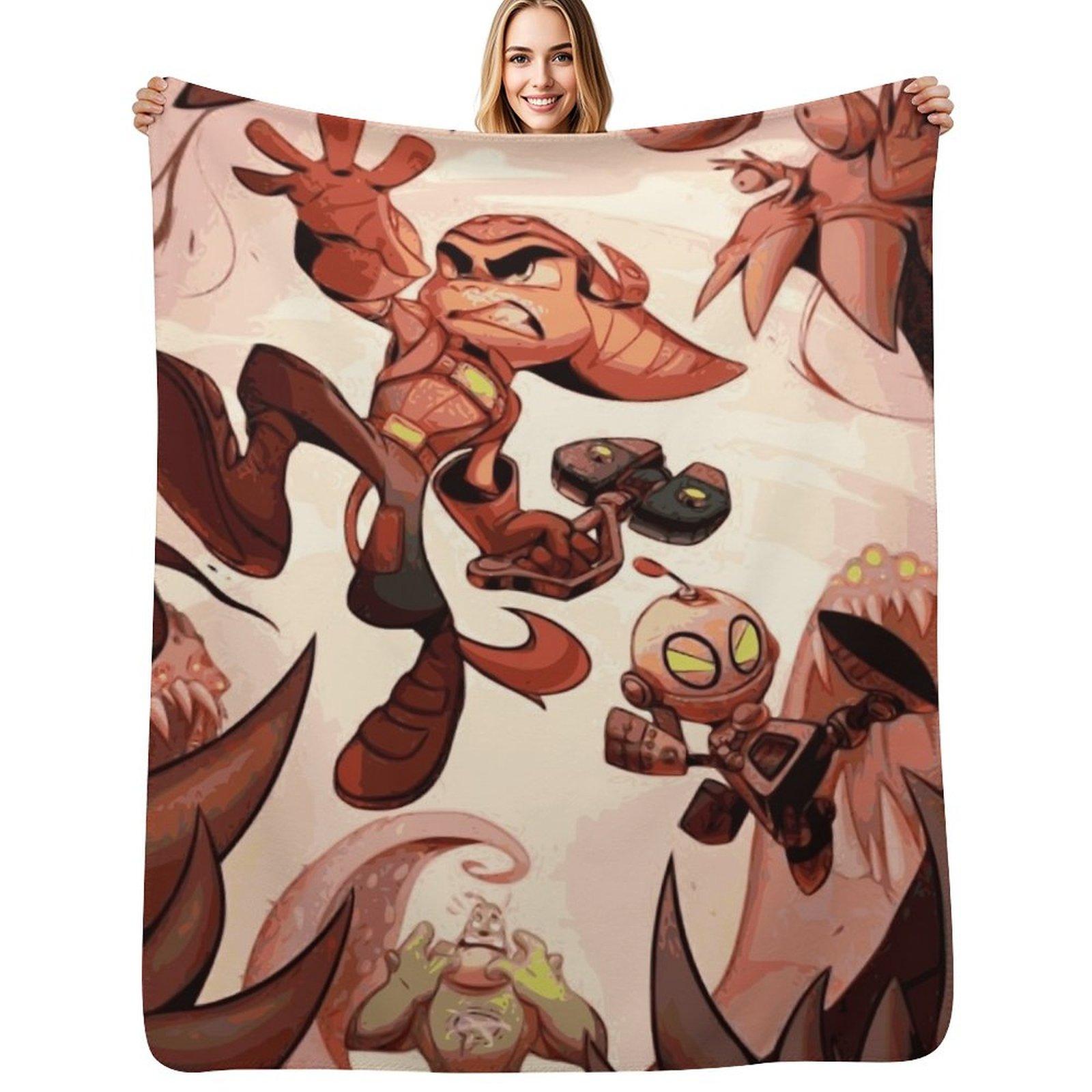Ratchet and Clank Ready to Fight Throw Blanket Summer Cool Breathable Blanket for Sleeping Size: 75*100cm, Weight: 230 GSM