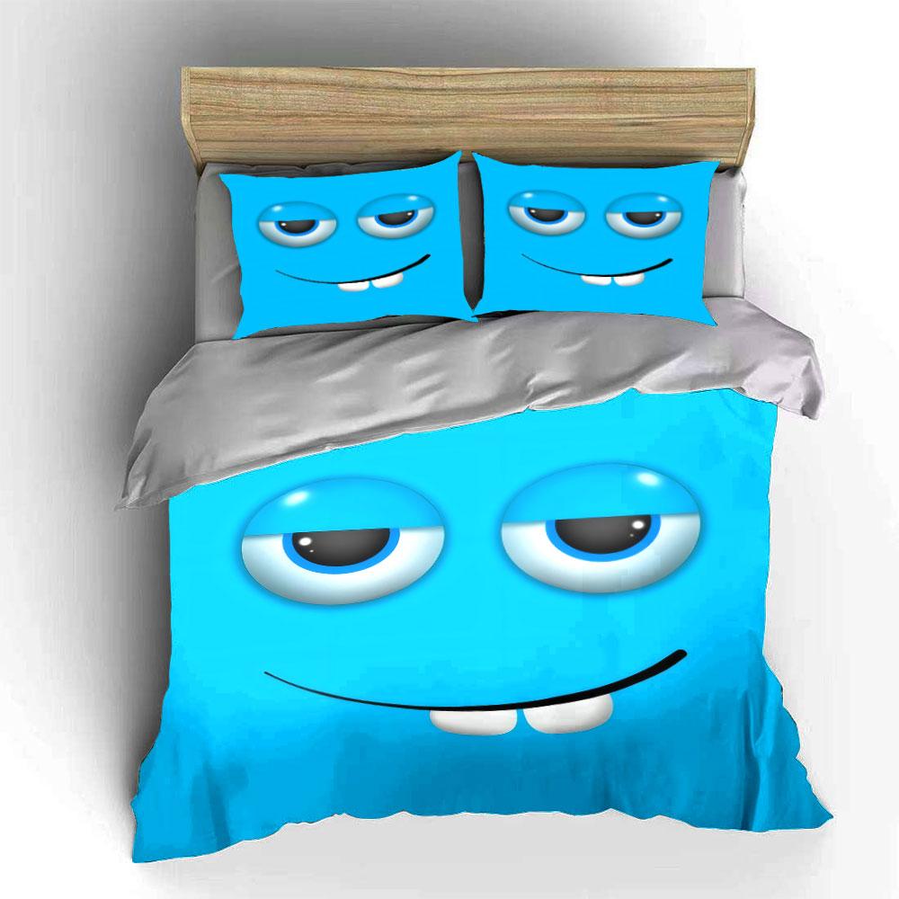 Cute Big Buck Tooth Cartoon Face Duvet Cover Set Bright Blue Funny Kids Bedding Includes 1 Duvet Cover And 2 Pillowcase Gift