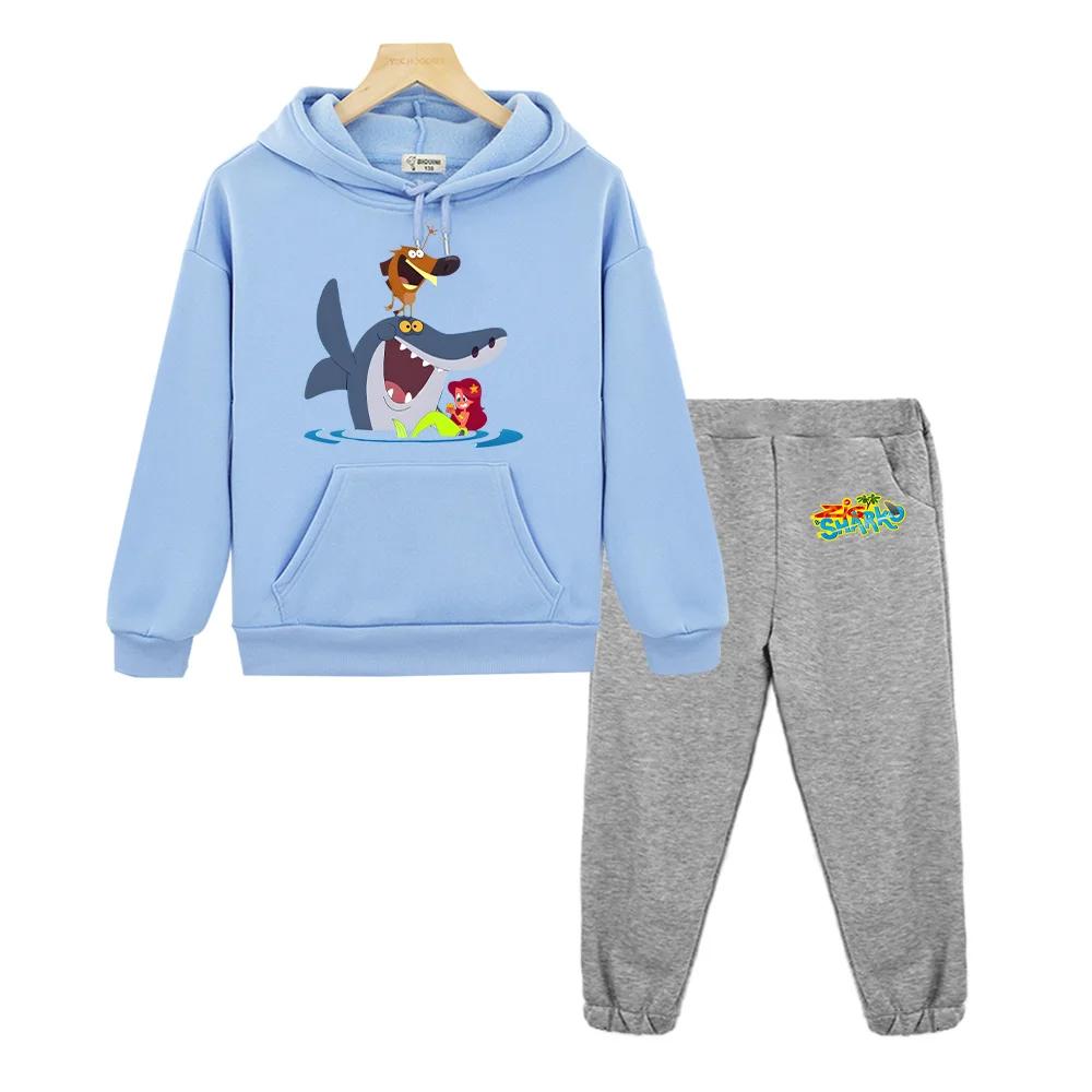 Zig and Sharko Cartoon Clothing Sets Autumn New Children's Hoodies Funny Boys Girls Sweatshirts Kids Loose Fleece Casual Pullover