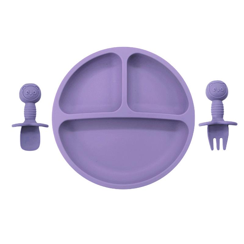 Children's Silicone Divided Plate & Cartoon Bear Spoon Fork Set - Drop-Proof Infant Feeding Tableware