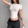 Summer Women Short Sleeve T Shirts Tight Thread High Elasticity Solid T-shirt O Neck High Waist Crop Top Tee Female Casual T Shirt
