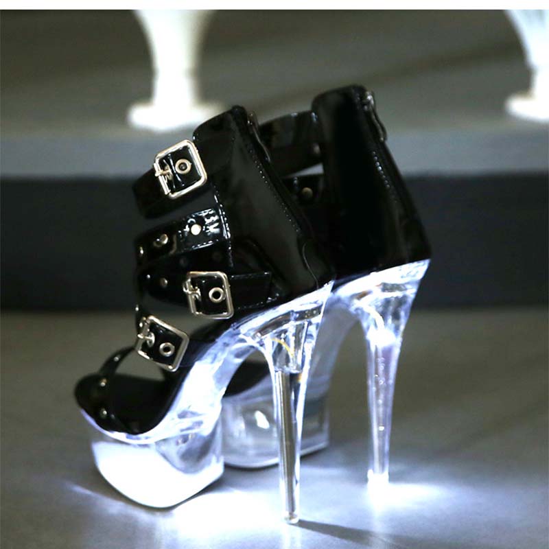 Damesko Luminous Rivet Pull ROMAN SANDALS Rasksalg Gjennomsiktige høye hæler 13cm hæl 3cm Plattform LFD