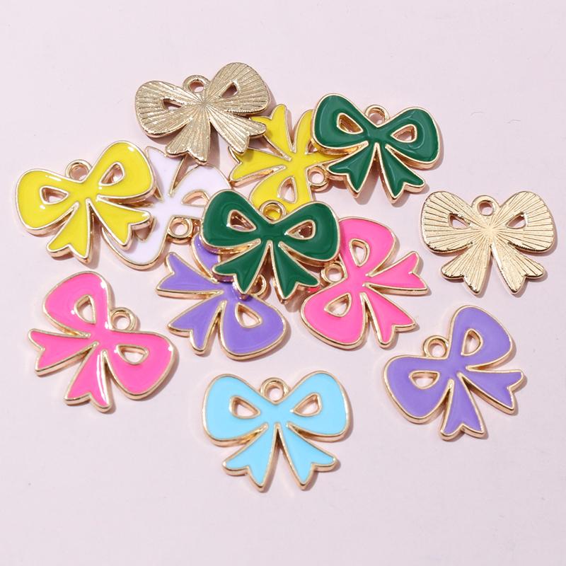 10-20pcs Bow Charms Pendant Enamel Alloy Metal Craft DIY Jewelry Making Accessories Findings for Earrings Necklace Bracelets