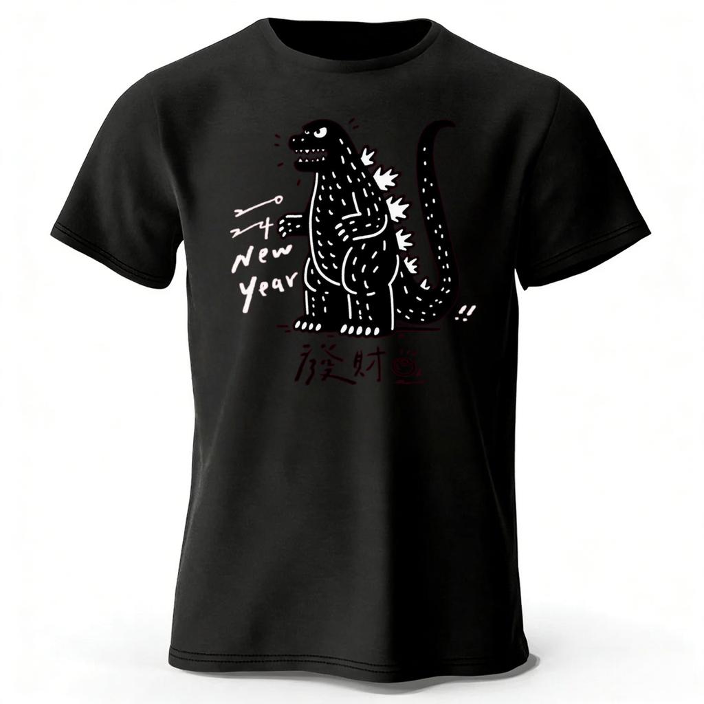 New Year Angry Dinosaur Funny Creative Casual Cotton Tshirt for MenWomen Soft Breathable Short Sleeve Tshirt Casual Dressing