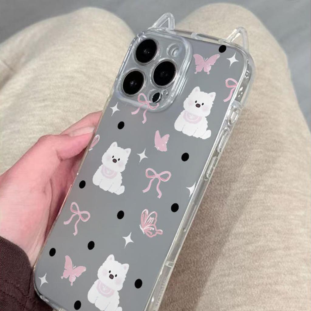 Anti-fall Mobile Phone Case Four-corner Airbag Jelly Simple and Cute Ins Transparent Cat Ears Tpu Anti-fall Mobile Phone Case for Apple