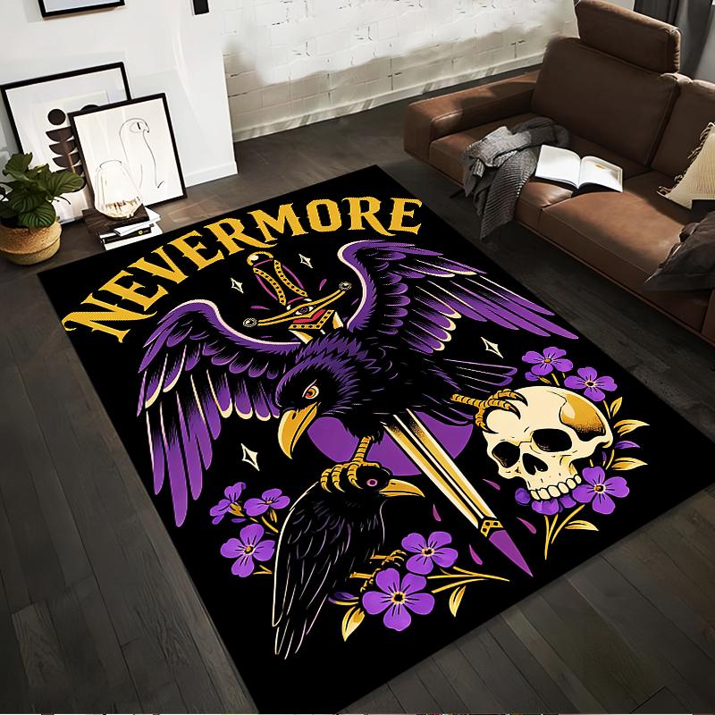 

Nevermore Raven Skull Pattern Carpet with Sword and Purple Flowers Suitable for use as an anti-slip for living room bedroom sofas 40x60cm( 15x23in )