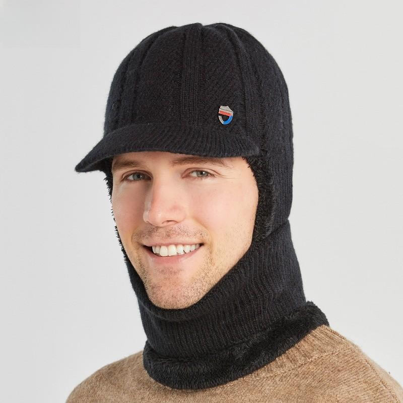 Knitted Hat Men Winter Warmth Earflap Cap With Neck Warmer For Casual Wear