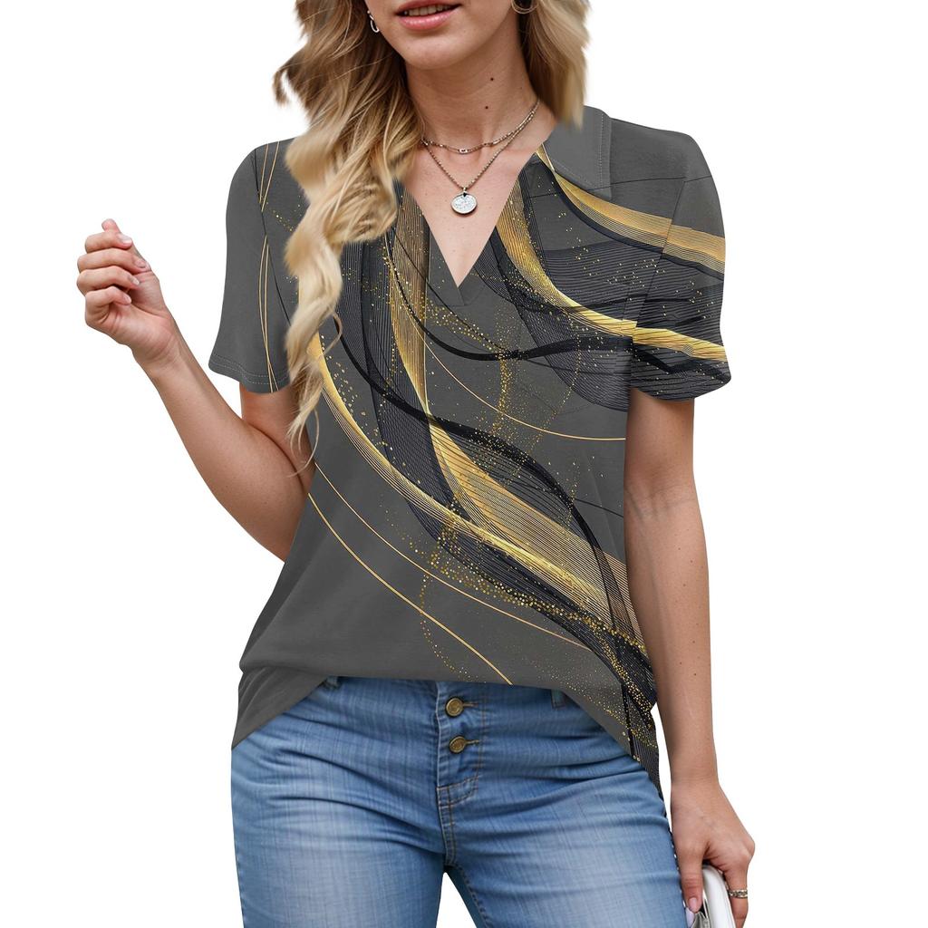 Damen Bluse Sommer Business Casual Arbeitstops Kurzarm Button-Down-Kragen V-Ausschnitt Bluse T-Shirt