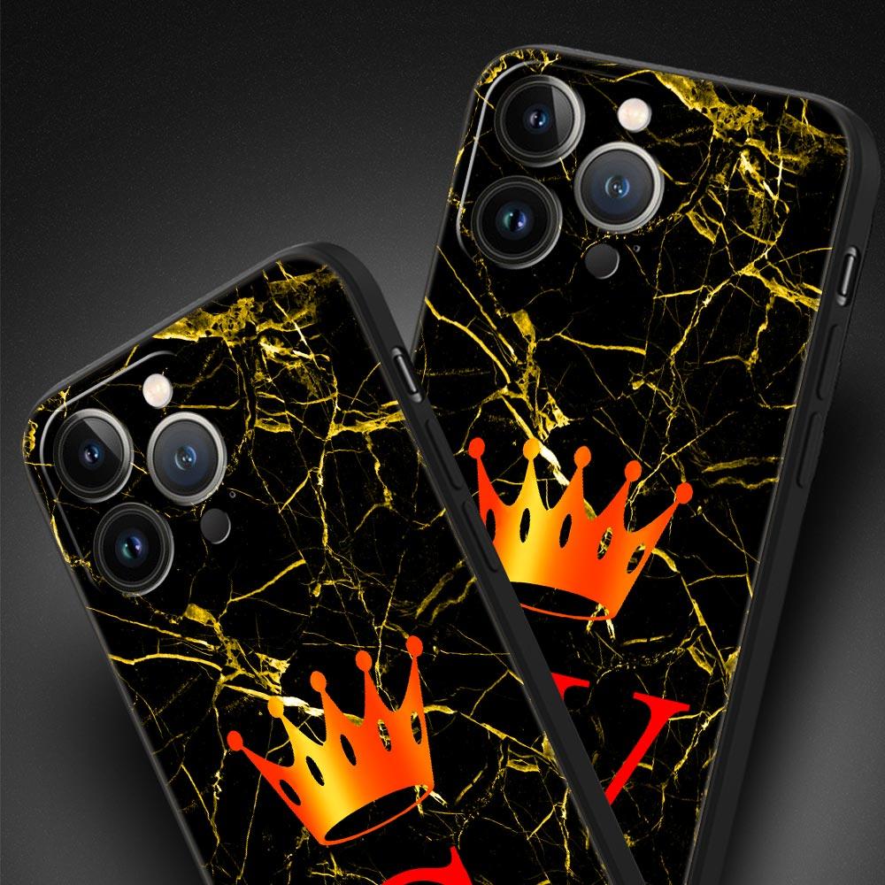 Marble Letter Phone Case For iPhone 17 16 15 Pro Max 11 12 13 14 7 8 Plus SE 2020 X XR XS Cover Soft Black