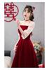 Robe d'été formelle courte haut de gamme couleur bordeaux - Tenue de toast ou tenue quotidienne pour la mariée 2025