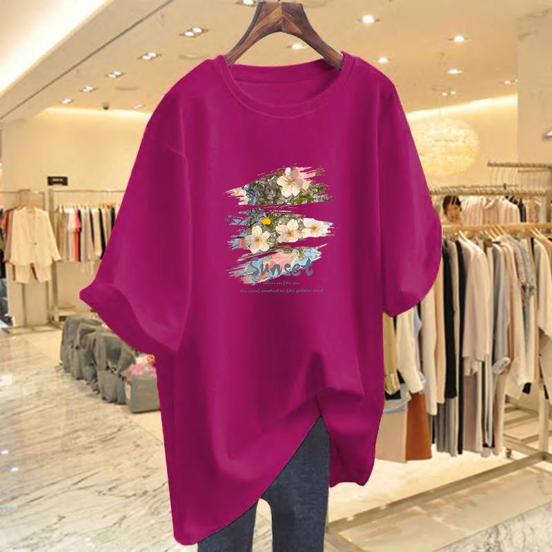 Women's 2025 Pure Cotton White Short-Sleeve Loose Mid-Length Plus Size Fashionable Tee